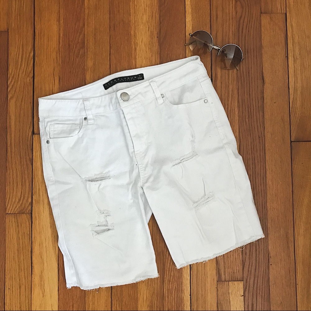 Tinseltown White Distressed Bermuda Shorts